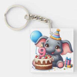 Süßer Elefant 9. Geburtstag Schlüsselanhänger