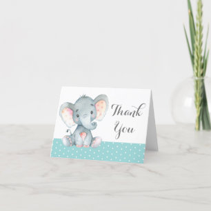 Süßer Elefant Baby Aqua Türkis und Grau Dankeskarte