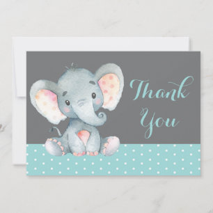 Süßer Elefant Baby Aqua Türkis und Grau Dankeskarte