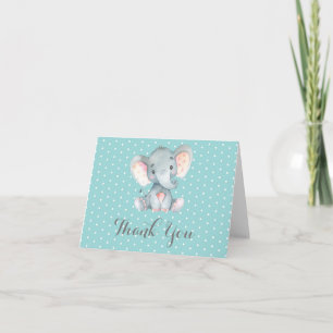 Süßer Elefant Baby Aqua Türkis und Grau Dankeskarte