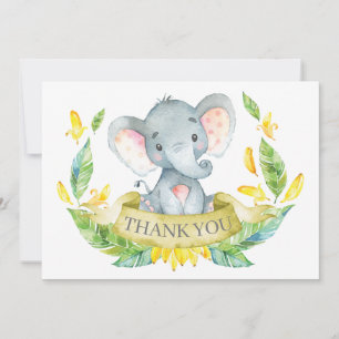 Süßer Elefant Baby Gelb und Grau Dankeskarte