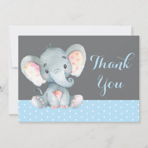 Süßer Elefant Baby Junge Blau und Grau Dankeskarte