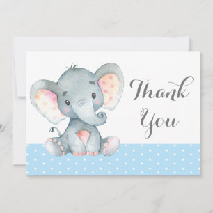 Süßer Elefant Baby Junge Blau und Grau Dankeskarte