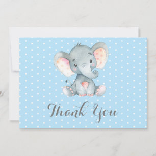 Süßer Elefant Baby Junge Blau und Grau Dankeskarte