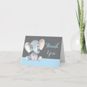 Süßer Elefant Baby Junge Blau und Grau Dankeskarte