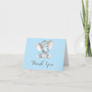 Süßer Elefant Baby Junge Blau und Grau Dankeskarte