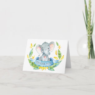 Süßer Elefant Baby Junge Blau und Grau Dankeskarte