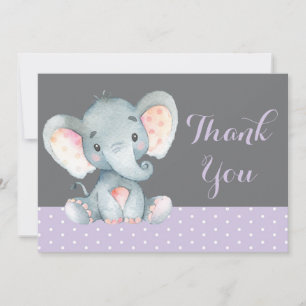Süßer Elefant Baby Mädchen Lila und Grau Dankeskarte