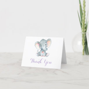 Süßer Elefant Baby Mädchen Lila und Grau Dankeskarte