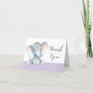 Süßer Elefant Baby Mädchen Lila und Grau Dankeskarte