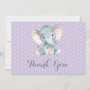 Süßer Elefant Baby Mädchen Lila und Grau Dankeskarte