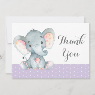Süßer Elefant Baby Mädchen Lila und Grau Dankeskarte