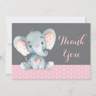 Süßer Elefant Baby Mädchen Rosa und Grau Dankeskarte