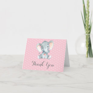 Süßer Elefant Baby Mädchen Rosa und Grau Dankeskarte
