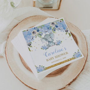 Süßer Elefant Baby Shower Blau Floral  Serviette