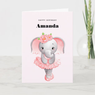 Süßer Elefant Ballerina Rosa & Grau Geburtstag Karte
