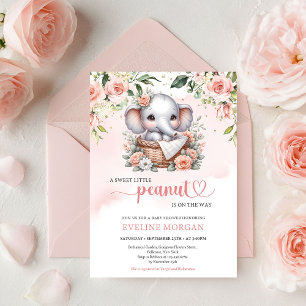 Süßer Elefant Boho rosafarbenen Rosen kleiner Erdn Einladung