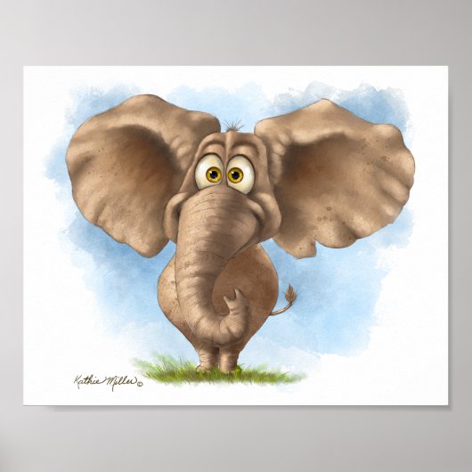 Süßer Elefant Cartoon Poster (Vorne)