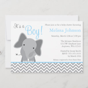 Süßer Elefant Chevron Hellblau Baby Shower Einladung