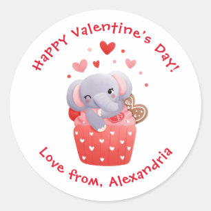 Süßer Elefant-Cupcake-Kinder-Valentinstag Runder Aufkleber