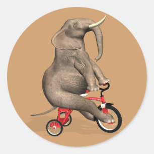 Süßer Elefant, der auf einem Dreirad reitet Runder Aufkleber