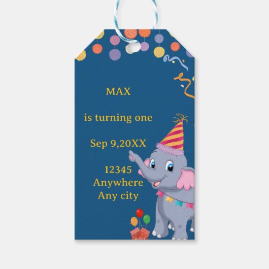 Süßer Elefant Geburtstag Geschenkanhänger (Vorderseite)