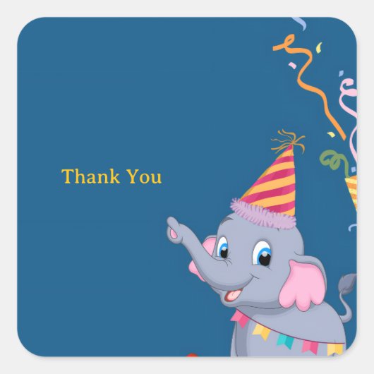 Süßer Elefant Geburtstag Quadratischer Aufkleber (Vorderseite)
