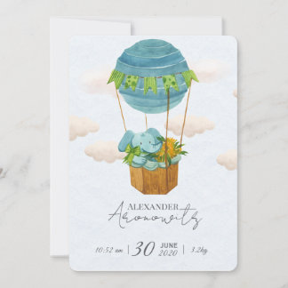 Süßer Elefant Heißluftballon Baby Ankündigung