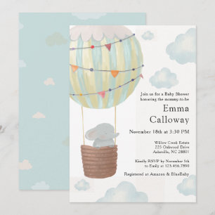 Süßer Elefant Heißluftballon Baby Shower Einladung
