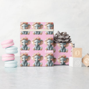 Süßer Elefant Hübsche Blume Baby Shower Geschenkpapier