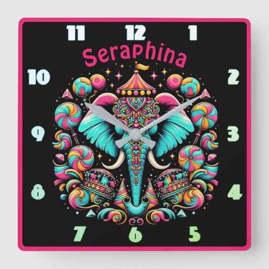 Süßer Elefant im Karneval Quadratische Wanduhr (Vorderseite)