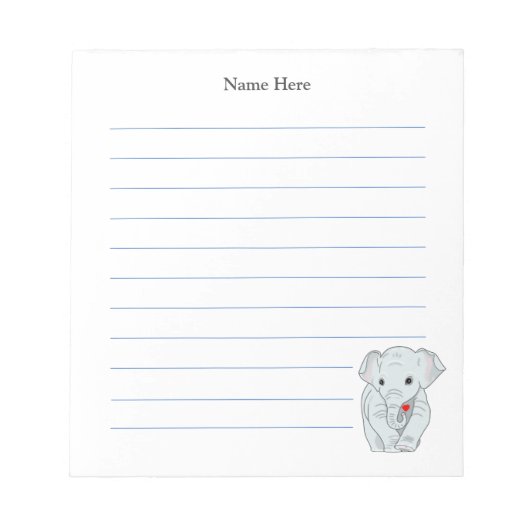 Süßer Elefant liniert Notizblock (Vorderseite)