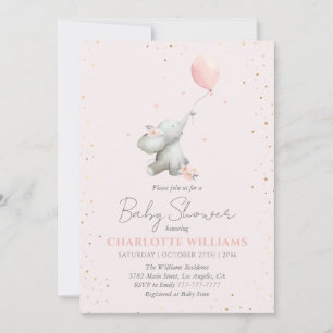 Süßer Elefant Luftballon Rosa Gold Mädchen Baby Sh Einladung