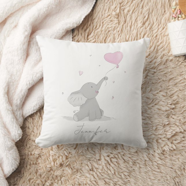 Süßer Elefant mit Ballon Name Kissen (Decke)