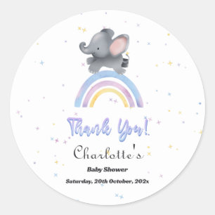 Süßer Elefant mit bunter Regenbogen-Baby-Party Runder Aufkleber