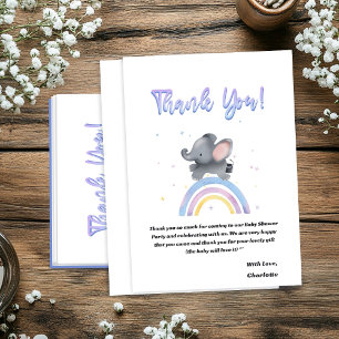 Süßer Elefant mit farbenfrohem Regenbogen-Baby-Sho Dankeskarte