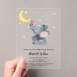 Süßer Elefant mit kleinem Schmetterling Baby Showe Acryleinladungen