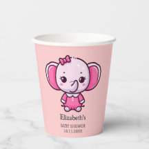 Süßer Elefant Rosa Babyparty-Papierbecher