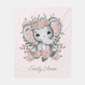 Süßer Elefant Rosa Blumen Grünzeug Kindername Fleecedecke (Vorderseite)
