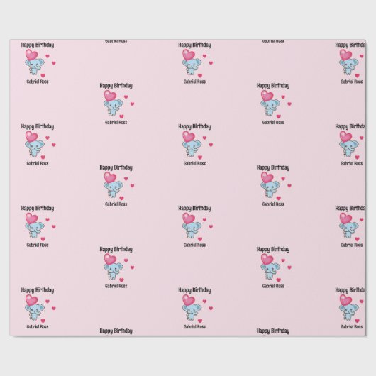 Süßer Elefant rosa Geburtstag Geschenkpapier (Flach)