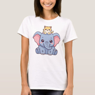 Süßer Elefant und Kätzchen Kawaii Tier T-Shirt