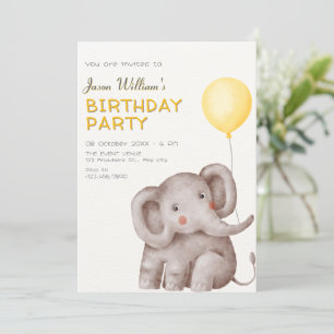 Süßer Elefant und Luftballon zum Geburtstag Einladung