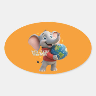 Süßer Elefant und Umarmung des Planeten Öko-Design Ovaler Aufkleber