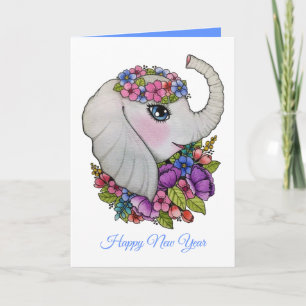 Süßer Elefant und wilde Blumen in Aquarell Karte