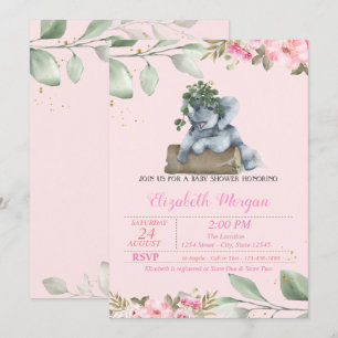 Süßer Elefant, Verlassen, Florale Babyparty Einladung