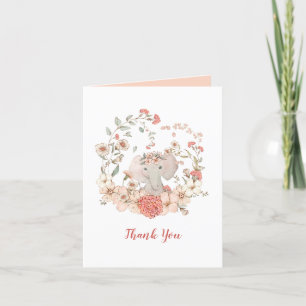 Süßer Elefant Vintage-Blumenmuster Pfirsich Leer I Dankeskarte