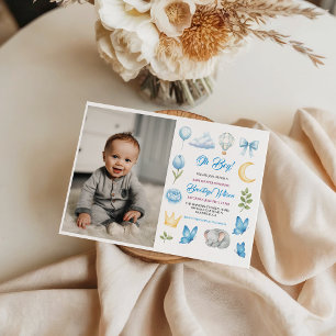 Süßer Elefant-Wasserfarben-Baby-Party für Jungen Einladung