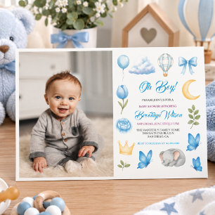 Süßer Elefant-Wasserfarben-Baby-Party für Jungen Einladung