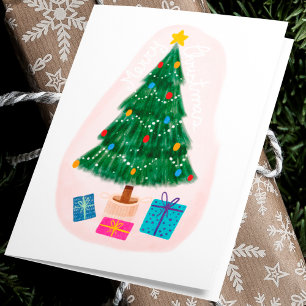 Süßer eleganter froher Weihnachtsbaum mit Geschenk Feiertagskarte