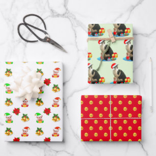 Süßer Elf, Glocken, Carol-Katze & goldene Tupfen Geschenkpapier Set